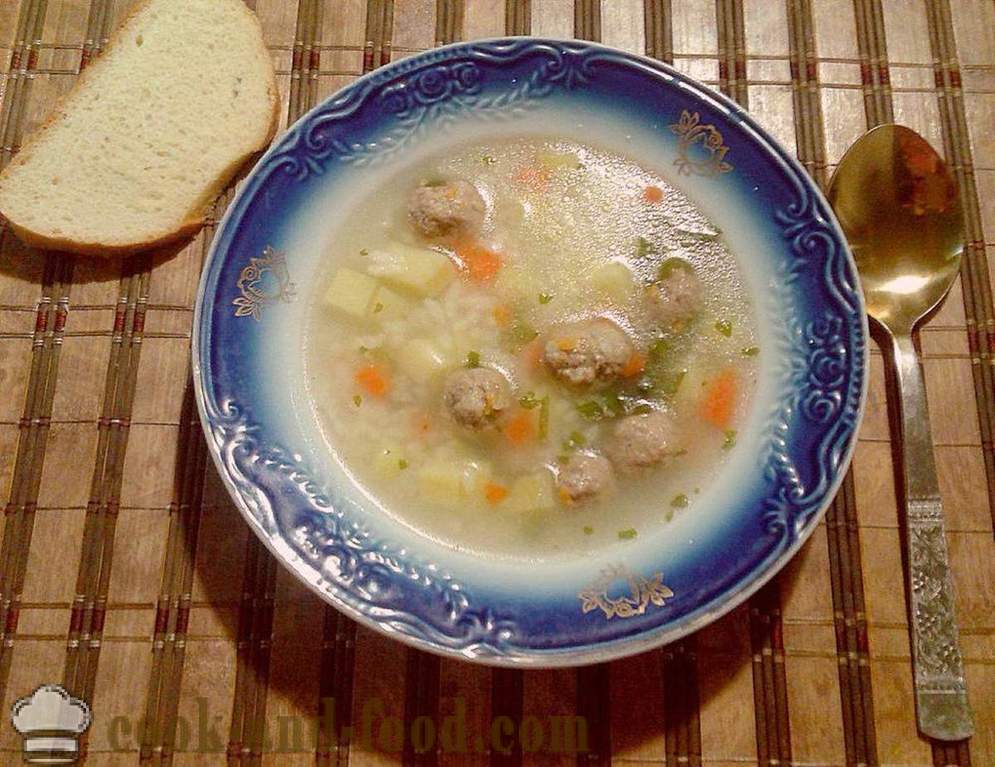 Enkel suppe med kjøttboller og ris - hvordan du koker suppe med kjøttboller i multivarka, trinnvis oppskrift bilder