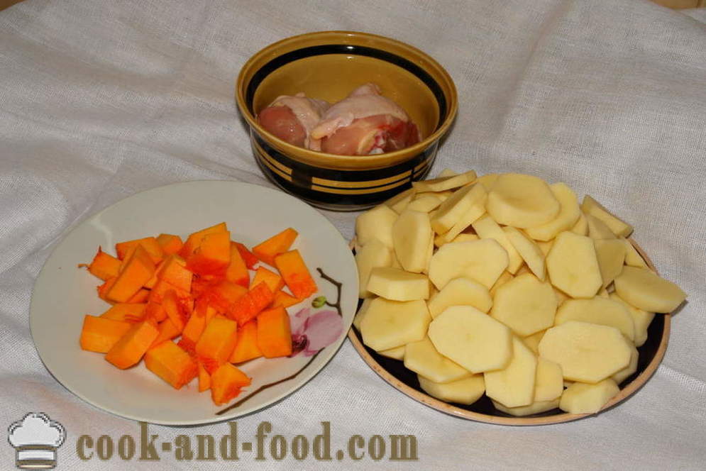 Kylling i sennepsaus i ovnen - hvordan du koker en kylling i ovnen med poteter og gresskar, med en trinnvis oppskrift bilder