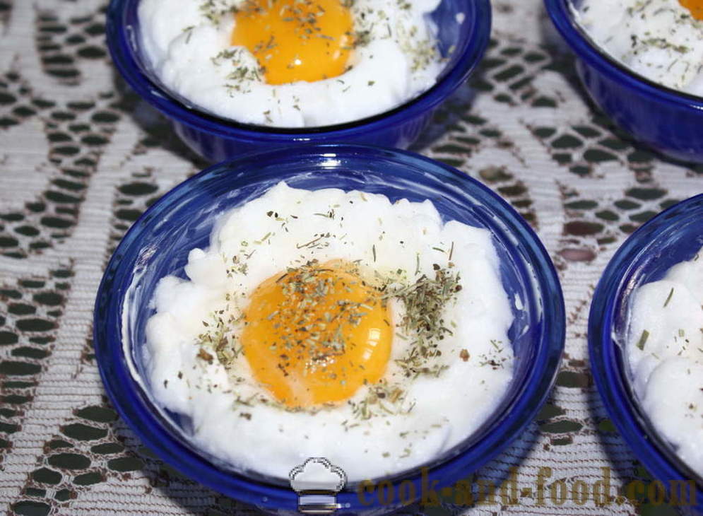 Uvanlig egg med ost på boks - hvordan å lage eggerøre i ovnen, med en trinnvis oppskrift bilder