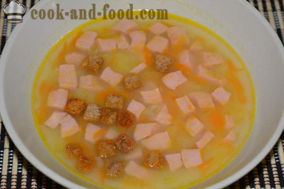 Potet suppe med krutonger og salami - Hvordan lage suppe fra en potet, en trinnvis oppskrift bilder