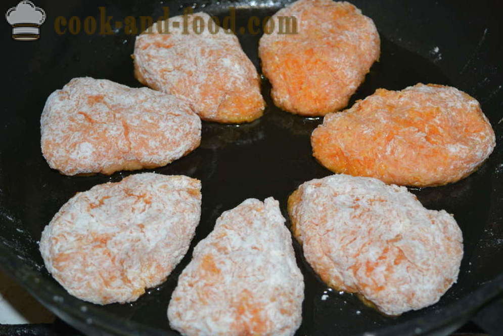 Classic Gulrot burgere med semulegryn, som i barnehagen - hvordan å lage mat burgere kokte gulrøtter i pannen, oppskriften med trinnvise bilder