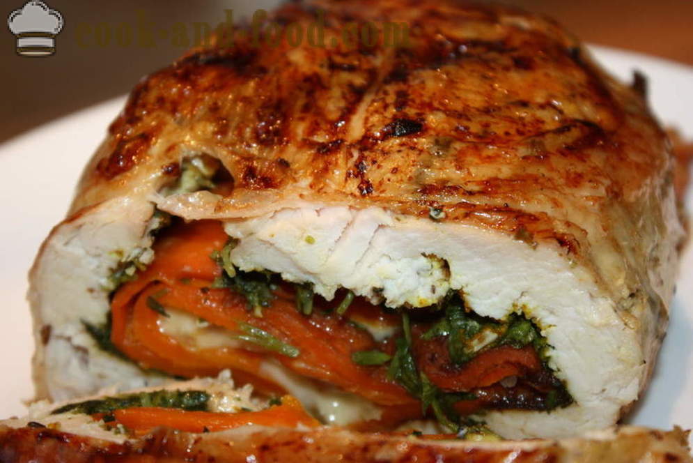 Kylling roll fylt med grønnsaker i ovnen - hvordan å forberede kyllingfilet roll, steg for steg oppskrift bilder