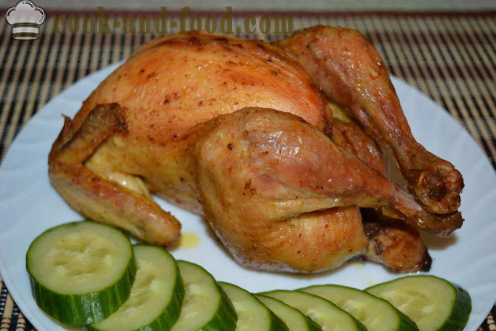 Fylt kylling med en sprø skorpe bakt i ovnen - som bakt kylling i ovnen hele, en trinnvis oppskrift bilder