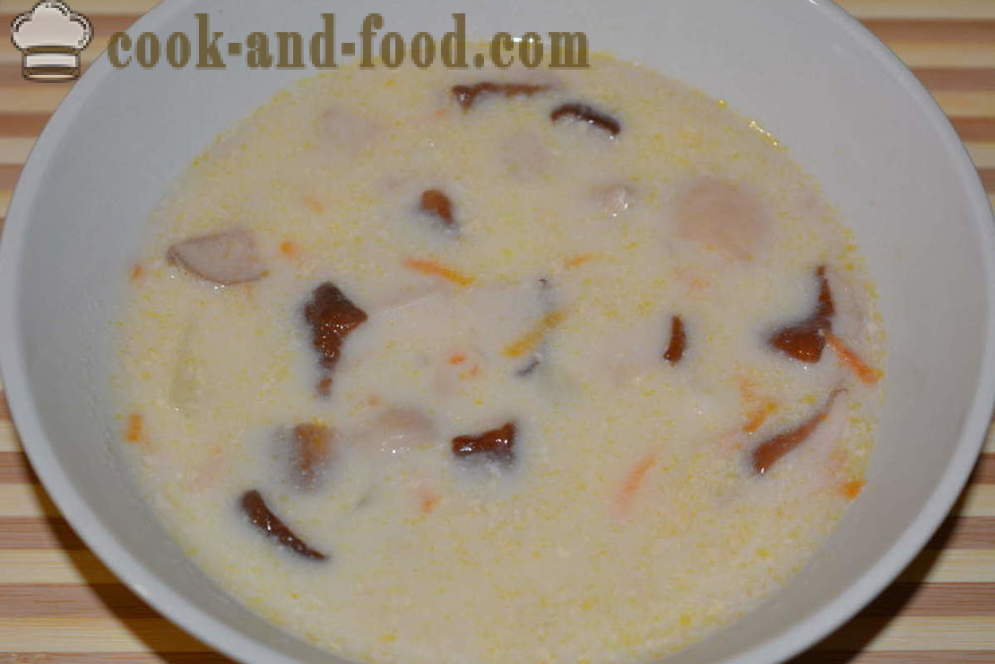 Suppe av hvite fersk sopp med kremost - Hvordan koke soppsuppe med sopp og ost, med en trinnvis oppskrift bilder