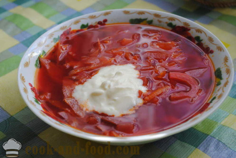 Borsch med rødbeter, kål og kjøtt - hvordan du koker suppe med rødbeter, med en trinnvis oppskrift bilder