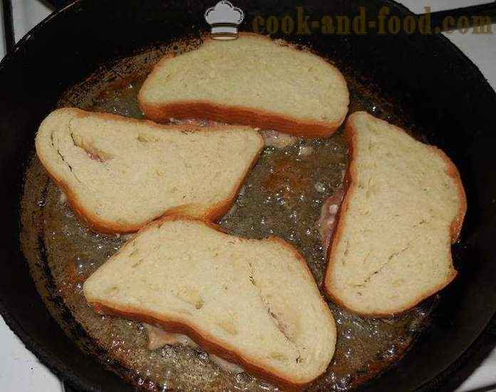 Hot smørbrød med kjøtt, stekt i en panne - hvordan å lage varme smørbrød med kjøtt, en trinnvis oppskrift bilder