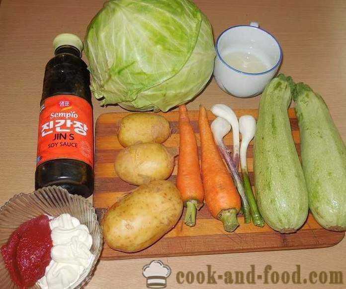 Vegetabilske lapskaus med squash, kål og poteter i multivarka - hvordan å lage vegetabilsk lapskaus - oppskrift trinn for trinn, med bilder