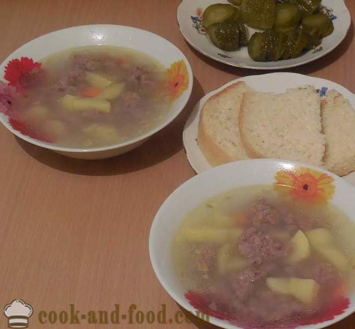 Suppe med kjøttboller av kjøttdeig og semulegryn - hvordan du koker suppe og kjøttboller - en trinnvis oppskrift bilder
