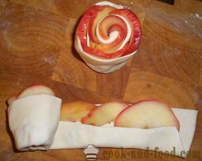 Rose kake av butterdeig og epler under snøen av melis - oppskriften i ovnen, med bilder