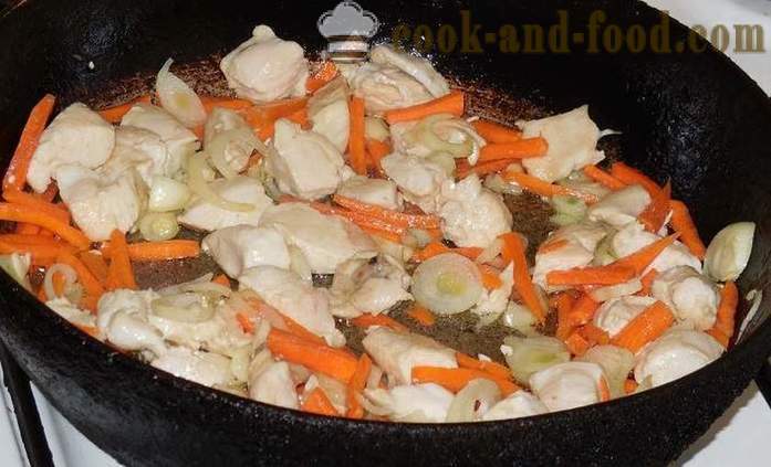 Stekt kål med kylling, grønnsaker og karri - hvordan å lage mat stuet kål med kjøtt kylling - en trinnvis oppskrift bilder