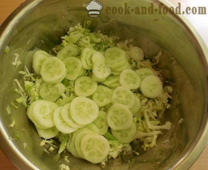 Delicious salat av ung kål og agurker med eddik og solsikkeolje - en trinnvis oppskrift bilder