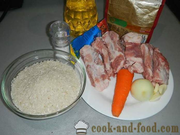Svinekjøtt og skarpe ris i multivarka - hvordan å koke ris med kjøtt i multivarka, trinnvis oppskrift med bilder.