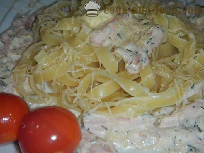 Nest pasta med ostesaus og stør. Hvordan koke pasta nest - oppskrift med bilder, trinn for trinn.