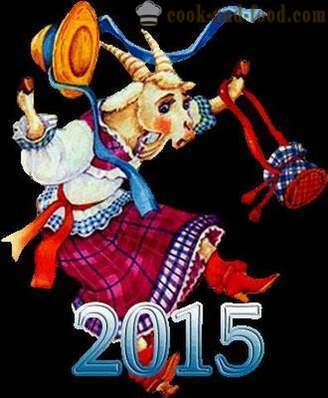 Animert Postkort c sauer og geiter for det nye året 2015. Gratis Gratulasjonskort Godt Nyttår.