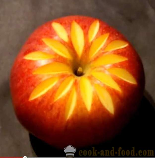 Frukt dekorasjoner for retter, kake, bord, eller carving ut av et eple med et bilde, video